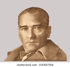 Mustafa Kemal Ataturk - first president of Turkey. Portrait photography made with turkish banknote