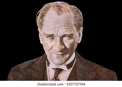 Mustafa Kemal Ataturk - first president of Turkey. Portrait photography made with old turkish Banknote.