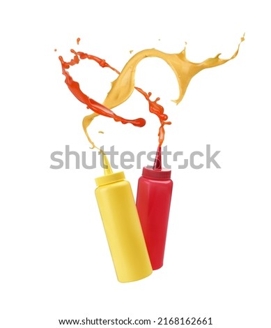 mustard and ketchup beautifully fly out of the bottle
