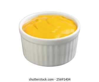 Mustard In A Ramekin Isolated With A Clipping Path