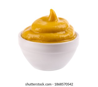 Mustard Sauce In Bowl, Isolated On White Background. Honey Mustard Salad Dressing.