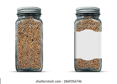 Mustard Seed Spice Bottle And Blank Label Mockup