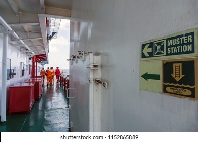 Muster station onboard construction barge - Shutterstock ID 1152865889