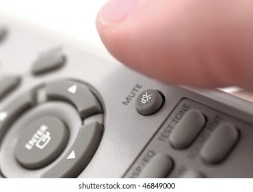 Mute Button On Remote Control. Silence Concept.Isolated On White.