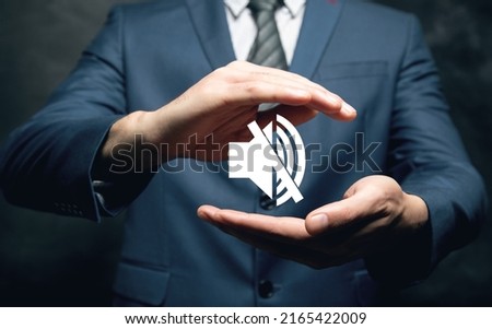 Mute icon. Man holding in his hand