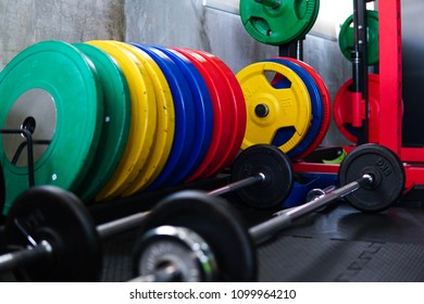 Muticolor weight plate inthe functional training gym before start the class.