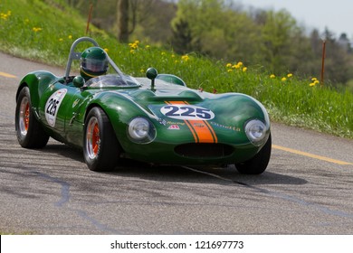 MUTSCHELLEN, SWITZERLAND-APRIL 29: Vintage Race Touring Car Ginetta G4R From 1963 At Grand Prix In Mutschellen, SUI On April 29, 2012.  Invited Were Vintage Sports Cars And Motorbikes.