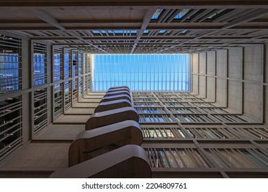 Muttenz, Switzerland - September 19. 2022: A Look-up Of The The Modern Building Of The Vocational University FHNW. It Is A Teaching And Research Educational Center For Northern Switzerland Regions.