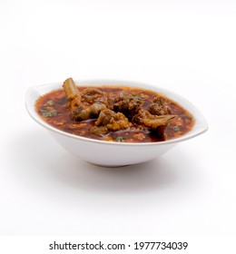 Mutton Curry Ot Mutton Masala In A Bowl On Whitye Background Spicy Red And Oily Indian Main Course Dish 