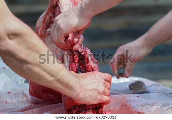 Mutton meat portion\
handy cutting process
