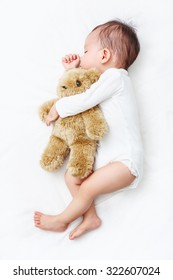 My Best Friend Baby Sleeping With Her Teddy Bear, New Family And Baby Protection Concept