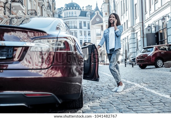 My Car Happy Attractive Woman Talking Stock Photo Edit Now