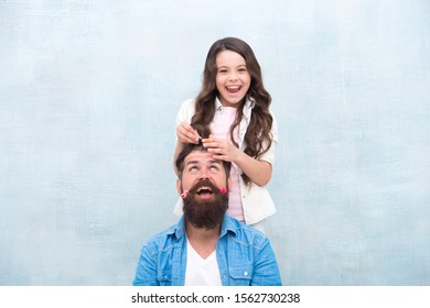 My fathers hair at its best. Little daughter style fathers hair. Happy family celebrate international fathers day. Best haircut for fathers day. Hairdressing salon. Barbershop. - Powered by Shutterstock