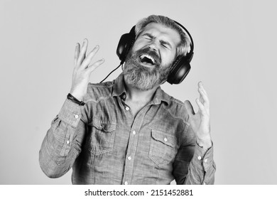 my favorite song. enjoy excellent sound song in earphones. good mood playlist. Man with headset. bearded man hipster in headset. listen audio book. Music beat for energetic mood. his favorite song
