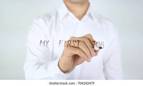 My First Job, Man Writing On Glass