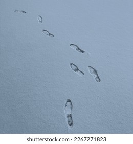 My footprints on the snowy winter floor.