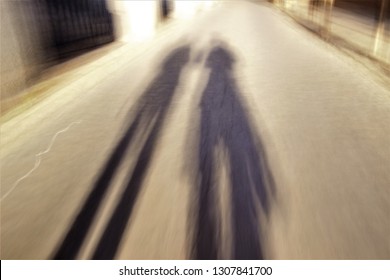 My Friend And I, Tribute To Ernst Hass, Tribute To Monet, Impressionist Photography Sweeps At Low Shutter Sweep Of  Of Shadows Of Two Persons Walking At Sunset On A Street In Toledo, Spain,