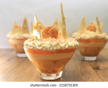 My Individual Platinum Pudding Based on Jemma's Lemon Swiss Roll Amaretti Trifle Winner of the Fortnum and Mason's Platinum Pudding Competition for the Platinum Jubilee, to make for street parties  - Shutterstock ID 2158731305