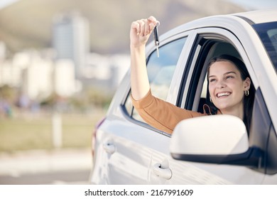 My Perfume Ive Just Been Sitting In My New Car. Shot Of A Woman Holding The Keys To Her New Car Outside.