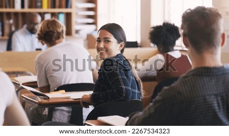 My success story starts now. Portrait of a teenage girl in a classroom at high school.