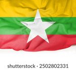 Myanmar flag is a conceptual image made from cloth pattern. Basemap and background concept. Double exposure hologram. News or Internet use.