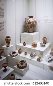 Mycenae, Greece, September, 07, 2016. Pottery In Museum Of Mycenae. These Artefacts Were Created About 3500 Years Ago.