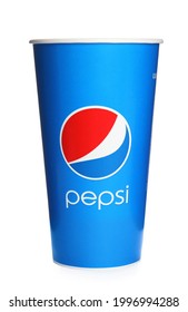 MYKOLAIV, UKRAINE - JUNE 9, 2021: Paper Pepsi Cup Isolated On White