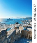 Mykonos Greece coastline, downtown, beautiful summer Grecian views