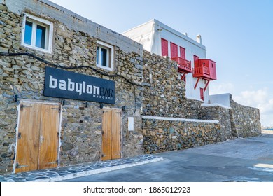 Mykonos, Greece - October 18, 2020 - The Closed Babylon Nightclub During The Covid 19 Lockdown In Mykonos Town (Chora) On The Famous Party Island Of Mykonos, Cyclades