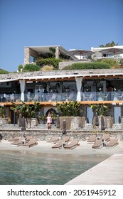 Mykonos, Greece - September 20 2021: The Buddha Bar Beach Club At The Santa Marina Beach Resort