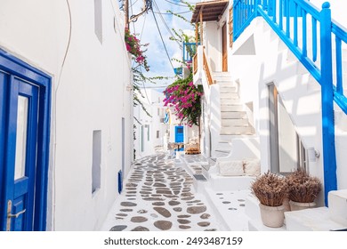 Mykonos island, Greece. Famous old town narrow street with white houses - Powered by Shutterstock