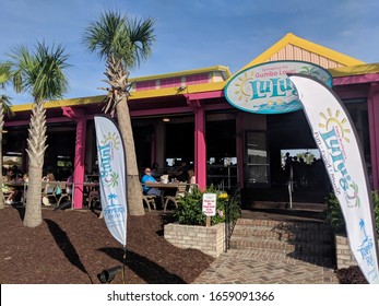 Myrtle Beach, SC /USA - June 28,2019: A View From The Outside Of The Open Air Restaurants, Lulu's At Barefoot Landing.