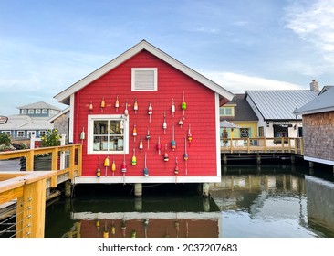 Myrtle Beach, SC USA - September 1, 2021: Close Up View Of Over Water Store At Barefoot Landing In Myrtle Beach