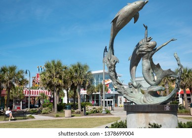 Myrtle Beach, SC/United States- 04/16/2019: The Boardwalk Is Seen Here With A Public Art Sculpture Entitled 