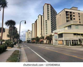 Myrtle Beach, South Carolina / USA - September 11, 2018: The Usually Very Busy Ocean Blvd. Is Virtually Deserted As Mandatory Evacuation Orders Are In Place In Advance Of Hurricane Florence.