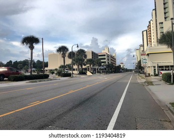 Myrtle Beach, South Carolina / USA - September 11, 2018: The Usually Very Busy Ocean Blvd. Is Virtually Deserted As Mandatory Evacuation Orders Are In Place In Advance Of Hurricane Florence.