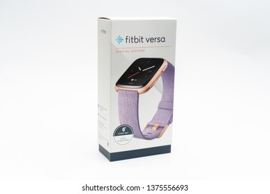 Myrtle Beach, South Carolina / USA - April 20, 2019: Front of box of the Fitbit Versa Special Edition.