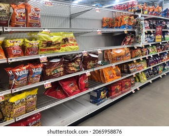 Myrtle Beach South Carolina USA-October 28, 2021. Grocery Store Shelves Are Becoming Bare As The Supply Chain Continues To Falter.