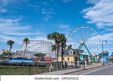 Myrtle Beach,South Carolina / USA - September 3, 2019: All Of The Rides At The Amusement Park Called Family Kingdom In Myrtle Beach, Have Been Taken Down In Preparation Of The Hurricane.