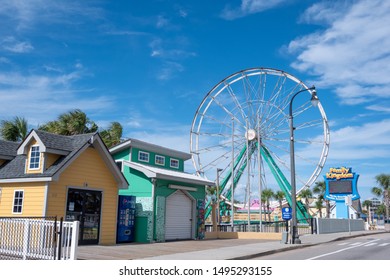 Myrtle Beach,South Carolina / USA - September 3, 2019: All Of The Rides At The Amusement Park Called Family Kingdom In Myrtle Beach, Have Been Taken Down In Preparation Of The Hurricane.