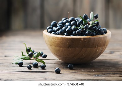 Myrtle Berry On The Wooden Table, Selective Focus