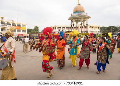 Mysore / India 30 September 2017 Artists perform the Bhangra  dance during celebrations of Dussehra at  Mysore ( Mysuru) in Karnataka India