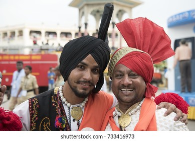 Mysore / India 30 September 2017 Portrait of two happy Sikh men during celebrations of Dussehra at  Mysore ( Mysuru) in Karnataka India