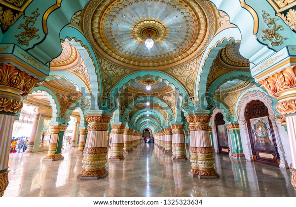 Mysore India Interior Beautiful Historic Ambavilas Stock