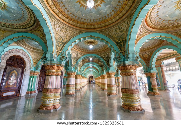 Mysore India Interior Beautiful Historic Ambavilas Stock