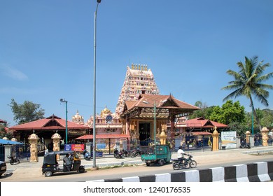 MYSORE, KARNATAKA, INDIA - OCTOBER 22, 2018: On the outskirts of Mysore (Mysuru), the ornate and colourful Sri Datta Venkateswara Temple, in Southern India.