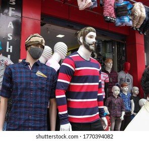 Mysore,Karnataka/India-July 6 2020;

A Nice Picture Of A Mannequin Wearing Face Protection Mask Displayed Outside A Fashion Store Which Was Opened After 3 Month Closure Due To Corona Virus In Mysore.