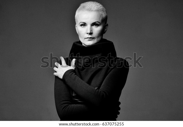 Mysterious Beautiful Girl Short Hair Black Stock Photo Edit Now