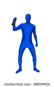Mysterious Blue Man In Costume With Bottle