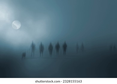 Mysterious blurred people walking in the fog - Powered by Shutterstock